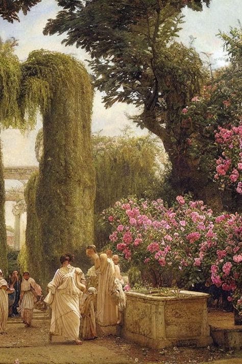 Garden in ancient rome city by Philippe POULET - Playground Roman Era Aesthetic, Roman Garden Aesthetic, Ancient Roman Aesthetic, Roman Aesthetic Ancient, Roman Empire Aesthetic, Ancient Rome Art, Ancient Rome Aesthetic, October Moodboard, Athena Aesthetic