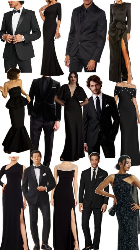 Formal/Black tie optional wedding guest inspo for a black color code Black Tie Optional Wedding Guest, Black Tie Wedding Guest Attire, Black Tie Dinner Party, White Tie Wedding, Black And White Party Dresses, Black Tie Optional Wedding, Black Tie Bridesmaids, Black Tie Wedding Guest Dress, Black Tie Dress Code