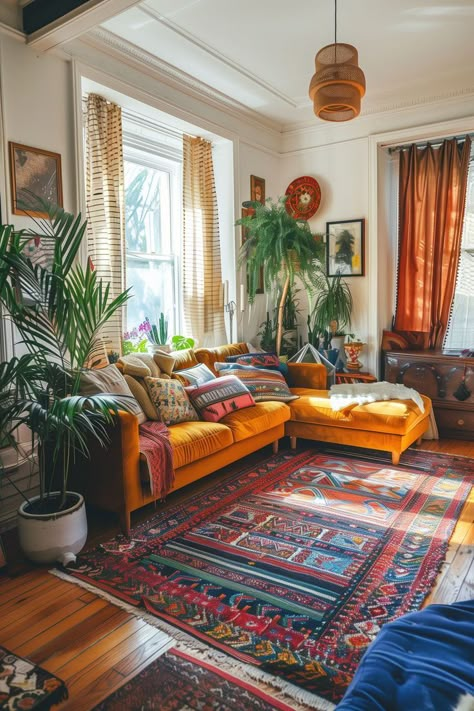 70s Inspired Living Room, Retro Style Living Room, 70s Living Room, Colourful Living Room, Inspire Me Home Decor, Eclectic Living Room, Boho Living, Boho Living Room, Apartment Inspiration