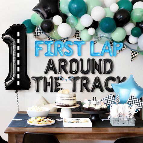 PRICES MAY VARY. Enjoy our Racing Car Fast One Party Banner. Very suitable for Racing Car first birthday, fast one birthday party. Our Racing Car First Birthday Party Decoration will make your party more interesting and immerse your family and guests in an unforgettable experience with value for money. You will get: 1 x First Lap Around The Track letter balloon, 2 x stars balloon, 1 x number 1 balloon, 20 x latex balloons. High-quality, strong and reusable. Beautiful, reusable, saving money. Hav Racing Theme 1st Birthday Party, 23 Birthday For Him, Car Racing Birthday Party Ideas, One Speedy Year Birthday, Racetrack Birthday Theme, Father Son Birthday Party Ideas, Race Car Party Decorations 1st Birthday, Wheels First Birthday Party, F1 1st Birthday Party