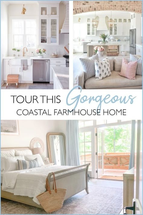 Light & Bright Coastal Farmhouse Style - Inspiring Home Tour Rustic Coastal Decor Living Room, Coastal Cottage Farmhouse, Coastal Country Decor, Airy Decor, Coastal Farmhouse Bedroom, Coastal Farmhouse Living Room, Farmhouse Coastal Decor, Beachy Farmhouse, Modern Coastal Farmhouse