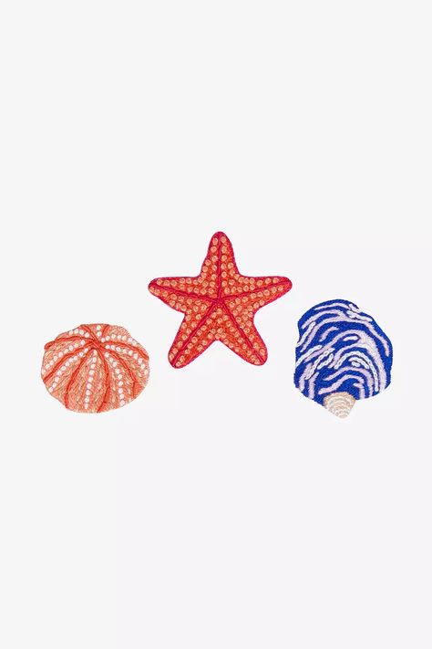 Starfish Embroidery, Embroidery Icons, Blue Crochet Blanket, Sea Embroidery, Shell Embroidery, Crochet Throw Pattern, Artsy Aesthetic, Stella Marina, Flamingo Pattern