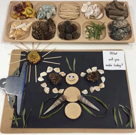 Loose Parts For Preschoolers, Loose Parts Insects, Kindergarten Provocations Ideas, Provocations Preschool, Teacher Classroom Ideas, Provocations Reggio, Transient Art, Projects For Preschoolers, Reggio Emilia Classroom