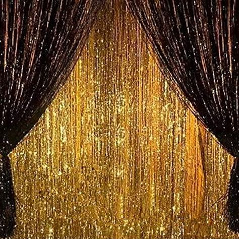 AmazonSmile: 2PCS 3' X 8' Gold and Black Metallic Tinsel Foil Fringe Curtain Halloween Party Decoration: Home Improvement Roaring 20s Party Decorations, Roaring 20s Birthday Party, 20s Party Decorations, Party Photo Booth Backdrop, Gatsby Birthday Party, Foil Fringe Curtain, Gatsby Birthday, Gatsby Party Decorations, Masquerade Party Decorations