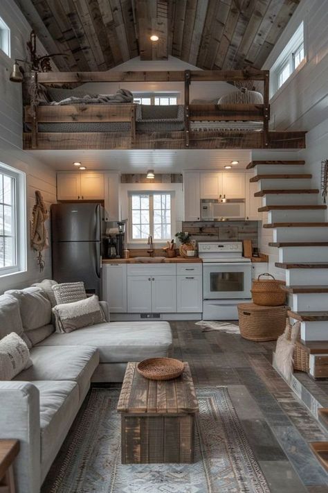 Tiny Houses, Log Cabin 🏡 | Perfect tiny | Facebook A Frames, Tiny House Interior Design, Shed To Tiny House, Tiny House Loft, Tiny House Layout, Tiny House Inspiration, Modern Tiny House, Shed Homes, Tiny House Decor