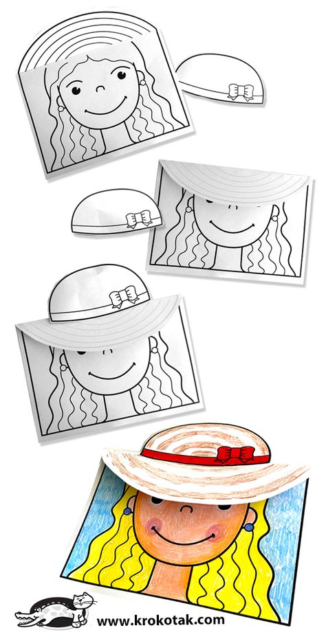 krokotak | SUN hats Hand Crafts For Kids, Diy Magazine, Diy Crafts For Kids Easy, Kindergarten Art, Art Activities For Kids, Paper Crafts For Kids, Paper Crafts Diy Kids, Preschool Art, Kirigami