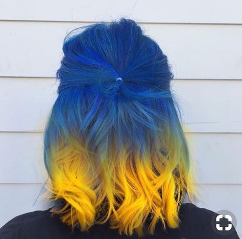 Part THREE of having to edit my own hair color Three Color Hair Dye Ideas, Blue And Orange Hair, Bright Hair Color Ideas, Hair Color Combos, Tricolor Hair, Yellow Hair Color, Multi Colored Hair, Multicolored Hair, Hair Color Purple