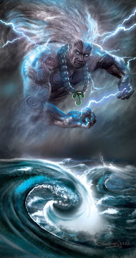 ArtStation - Tāwhirimātea Maori God of Storms-Ocean, Shannon Brocas Maori Warrior Fantasy Art, Island Warrior Art, Polynesian Gods, Polynesian Mythology, Maori Gods, Maori Legends, The Jinn, Polynesian Art, Maori Designs