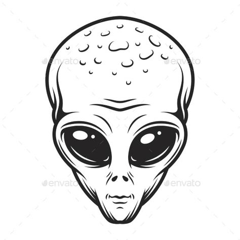 Vintage Monochrome Alien Face Concept by imogi | GraphicRiver Alien Face, Peace Sign, Black And White, White, Black