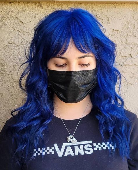 Dark Electric Blue Hair, Cobalt Blue Hair Color, Bright Blue Hair Color, Red And Blue Hair Split, Blue Hair Split Dye, Black And Blue Hair Ideas, Royal Blue Hair Color, Cobalt Blue Hair, Vibrant Blue Hair