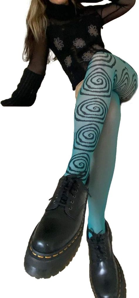 Tie Dye Tights High Waist Control Top Sheer Pantyhose Y2K Vintage Legging Thigh High Stockings For Women (A Swirl, One Size) at Amazon Women’s Clothing store Tights And Shorts, Y2k Tie Dye, Funky Tights, Mesh Tights, Stockings For Women, Print Tights, Vintage Socks, Printed Tights, Sheer Tights