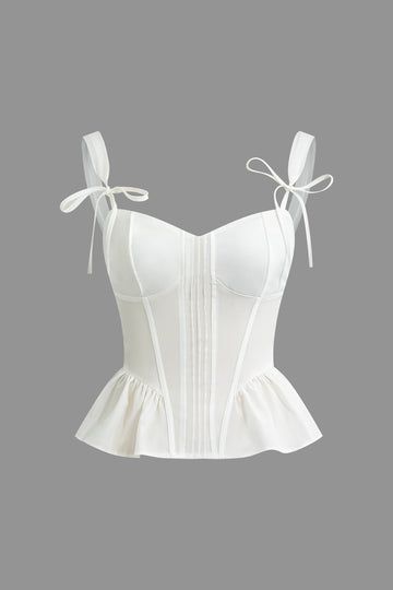 Cute Corset Tops, White Corset Outfit, Peplum Corset, Ribbon Corset, White Flowy Top, Peplum Designs, White Corset Top, Top Corset, Corset Tops