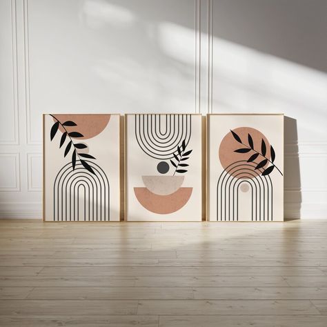 Abstract Terracotta Art Set of 3 Gallery Wall Bundle Set of - Etsy UK Set Of 3 Canvas Painting Ideas, Abstract Boho Art, Boho Art Painting, Terracotta Art, Color Terracota, Wall Canvas Painting, Mid Century Modern Decor, Art Set Of 3, Boho Art