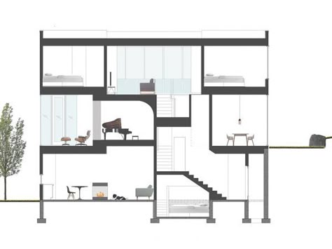 Stack House - Section - This drawing shows how the blocks interact with each other. Floor Plan Section, Plant Top View, Section Drawing Architecture, House Section, Section Plan, Security Room, Section Elevation, Graphic Architecture, Architectural Design Studio