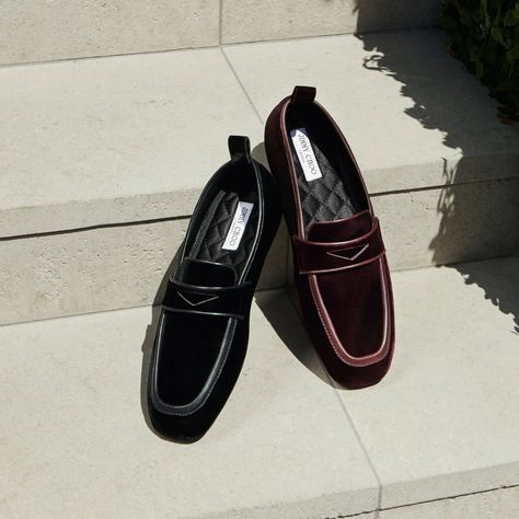 Oxblood Velvet Loafers | BUXTON | Autumn 2022 collection | JIMMY CHOO Velvet Loafers Mens, Luxury Loafers, Jimmy Choo Men, Footwear Design, Velvet Loafers, Autumn 2022, Mens Designer Shoes, Shoes Luxury, Leather Trainers