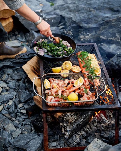 Camping By The Beach, Gourmet Camping Meals, Camp Kitchen Ideas, Beach Cooking, Wild Cooking, Meals For The Family, Cabin Food, Campfire Recipes, Cooking Over Fire