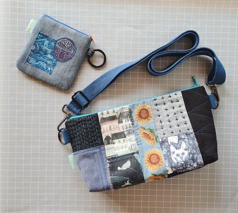 Handmade Upcycled Quilted Patchwork Sashiko bag with coin pouch Crossbody Bag Sling bag Shoulder bag Sustainable gift - Etsy Polska Sashiko Bag, Small Sewing Rooms, Quilted Patchwork, Sewing Bags, Metallic Bag, Baguette Bag, Sustainable Gifts, Fabric Bags, Coin Pouch