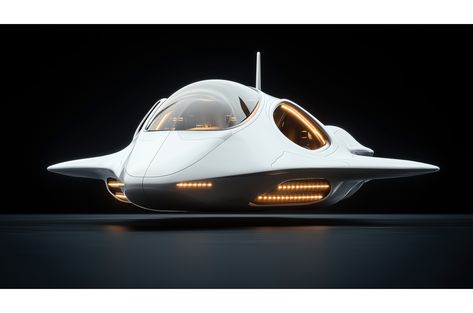 Futuristic white flying vehicle with aerodynamic design and illuminated interior against a dark background | Futuristic white flying vehicle with | Sergey Kotenev Futuristic Bus, Futuristic Submarine, Flying Shuttle, Background Futuristic, Concept Vehicles Sci Fi, Transportation Vehicles, Futuristic Vehicles, Starship Concept, Flying Vehicles