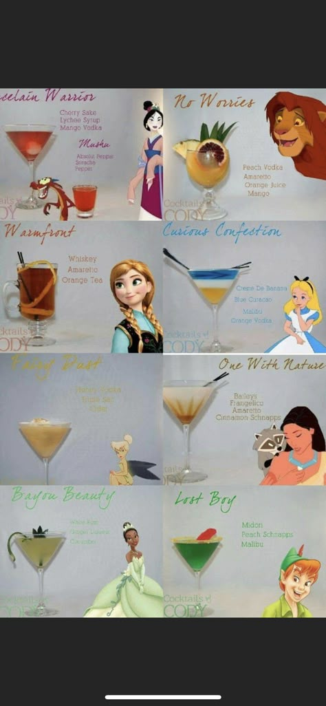 Princess Cocktails, Disney Princess Cocktails, Disney Alcoholic Drinks, Disney Cocktails, Disney Themed Food, Disney Inspired Food, Types Of Drinks, Recipes Disney, Disney Drinks