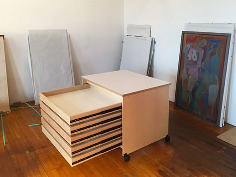 Art Print Organization, Art Drawers, Art Studio Furniture, Design Studio Space, Art Studio Storage, Studio Storage, Flat File, Drawer System, Art Studio Space