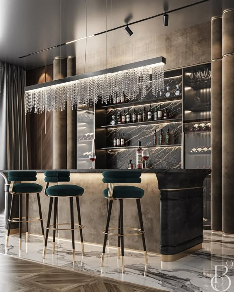 Delve into home bar perfection. @base9studio transformed this home bar into a haven where innovative design seamlessly melds with functional elegance. The space inspires a sense of refined living. What captivates you the most in this dreamy ambiance? Luxurious living starts here. Tap the link in the bio to discover the epitome of luxury! #lifestylebyluxxu #covethouse #luxurylistings #luxuryliving #luxuryrealestate #luxuryrealtor #millionaire #milliondollarhouses #design4all #design #interio... Modern Home Bar Designs Luxury, Home Bar Designs Luxury, Interior Designing Ideas, Luxury Bar Design, Modern Home Bar Designs, Bedrooms Interior, Design Gift Ideas, Luxury Mansions Interior, Luxxu Modern Design Living