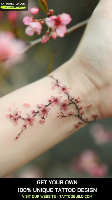 Cherry Blossom Tattoo: Meaning & Best Ideas - Tattoo Build Fine Line Cherry Blossom Tattoo, Armband Tattoo Frau, Cherry Blossom Tattoo Shoulder, Cherry Blossom Tattoos, Cherry Blossom Tree Tattoo, Blossom Tree Tattoo, Sakura Tattoo, Tattoos To Cover Scars, Korean Tattoos