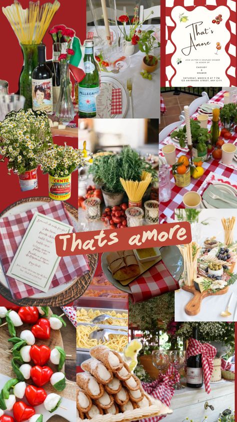 Italian Bachelorette Party Theme, Pizza Dinner Party, Bridal Shower Themes Ideas, Welcome Party Ideas, Engagement Party Vintage, Italian Bridal Showers, Rehearsal Dinner Themes, Vday Party, Thats Amore