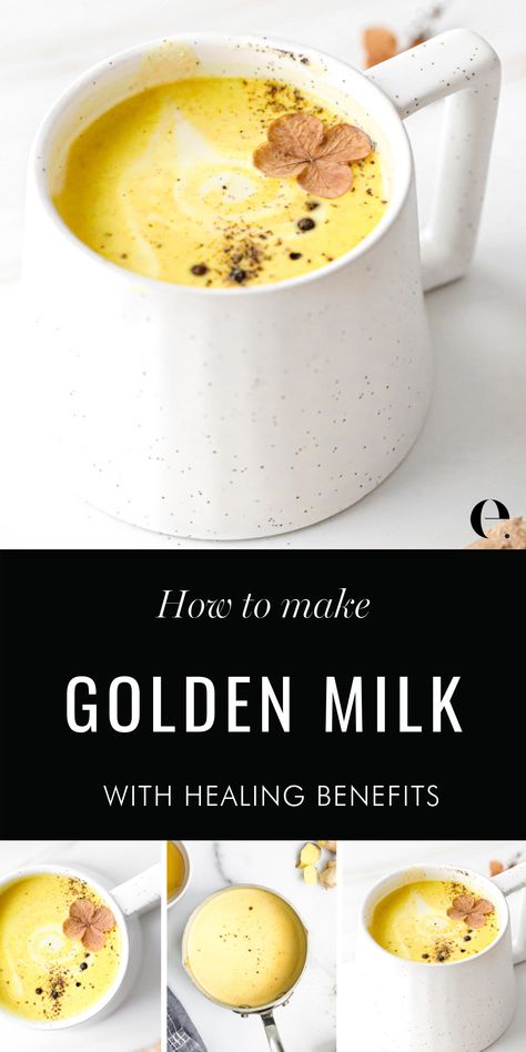 I am sharing my Anti-Inflammatory Golden Milk Recipe!. This recipe is an easy & natural drink that is healthy AND tastes delicious!. Click through to learn it´s benefits and the best tips on how to make golden milk! Elizabeth Rider #ElizabethRider Vegan Golden Milk, Blue Zones Recipes, Golden Milk Recipe, Homemade Nut Milk, Turmeric Tea Recipe, Zone Recipes, Golden Tea, Coconut Milk Recipes, Homemade Almond Milk