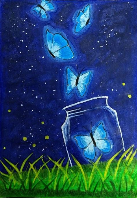 Painting Ideas On Canvas Butterflies, Butterfly Drawing Wallpaper, Freedom Painting Ideas, Butterfly Painting Ideas On Canvas, Freedom Drawing Sketches, Butterfly Drawing Canvas, Freedom Art Drawings, Art Drawings Sketches Pencil Beautiful, Night Scene Drawing