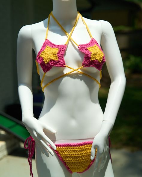 Summer is here and so are the strappy crochet bikinis! Drop a ⭐️ if you want the link to this lemonade colored star bikini set! Orders accepted via DM or stitchedbyspice.com linked in bio Custom orders accepted Crochet Bikinis, Summer Is Here, Colour Star, Handmade Crochet, Matching Sets, Lemonade, Crochet Bikini, Custom Orders, Stars