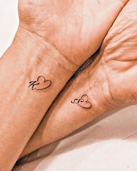 Matching Tattoos Initials, K Tattoos, Cute Initial Tattoos, T Tattoo, Maching Tattoos, Cute Matching Tattoos, Small Matching Tattoos, Couples Tattoos, Cute Couple Tattoos