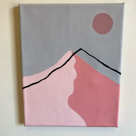 Hand Painted. Pink Mountain Landscape. Protected With Gloss Varnish. Painted On 8in X 10in Canvas. Simple Painting Ideas Small Canvas, Easy Painting For Room Decor, Fun Easy Paintings Canvases, Cute Paint Ideas Easy, Cute And Simple Canvas Paintings, Cute Paintings On Small Canvas, Pink Simple Painting Ideas, Simple Pretty Paintings, Rectangular Canvas Painting Ideas Easy