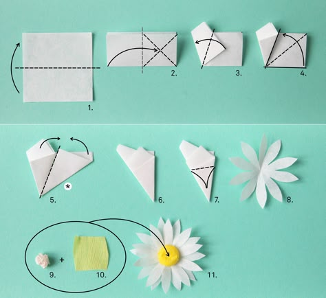 Magazine Paper Crafts, Daisy Decorations, Paper Flowers Diy Easy, Paper Crafts Magazine, Fleurs Diy, Hand Crafts For Kids, How To Make Paper Flowers, Paper Flower Tutorial, Flower Diy Crafts