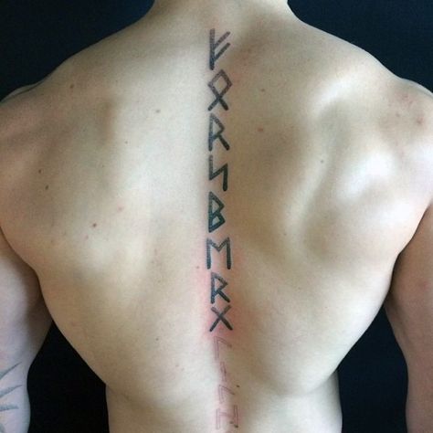 Man With Spine Rune Tattoo Rune Tattoos, Runes Tattoo, Viking Tattoos For Men, Viking Rune Tattoo, Tattoo Male, Viking Tattoo Symbol, Viking Tattoo Sleeve, Rune Viking, Rune Tattoo