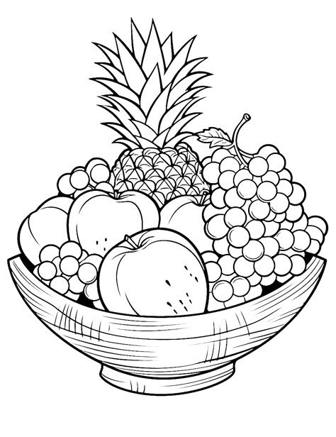 Fruit Bowl Coloring Page, Fruits Colouring Pages For Kids, Fruit Coloring Pages Free Printable, Fruits Basket Drawing, Strawberry Coloring Pages, Fruit Bowl Drawing, Fruit Basket Drawing, Drawing Fruit, Blank Sheet Of Paper