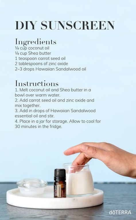 If you are looking for a more natural alternative to store-bought sunscreen, try making your own. With this homemade sunscreen, the inclusion of zinc helps to protect against the sun, while Hawaiian Sandalwood oil soothes and nourishes the skin. Using just a few ingredients, this Sunscreen DIY will get you ready for summer days and thanks to Hawaiian Sandalwood, you can promote smooth skin in the process. {affiliate links} Sunscreen Recipe, Diy Will, Lotion Recipe, Pasta Dental, Oil For Dry Skin, Diy Kosmetik, Sandalwood Oil, Natural Sunscreen, Best Essential Oils