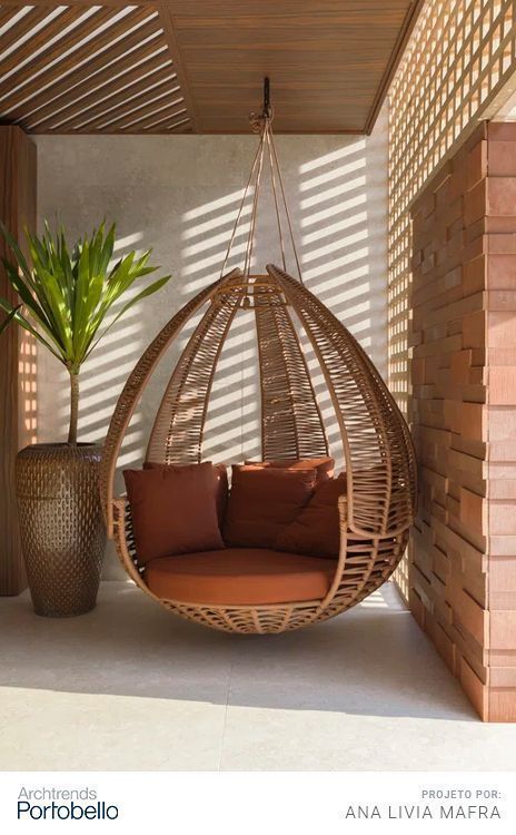 #indoor swing, #hanging chairs, #swing chair, #hanging chair, #swinging chair Diy Outdoor Garden, Garden Swings, Room Swing, Indoor Swing Chair, Hanging Seats, Hanging Chairs, Terrace Decor, Modern Cupboard Design, Indoor Swing