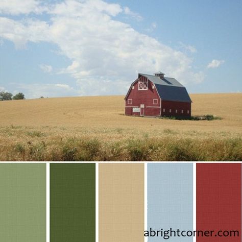 love this color scheme for the master - walls are close to the beige and comforter is similar to the red. Good accent color options - especially the blue and light green! Grain Elevators, Living Colors, 광고 디자인, Paint Color Schemes, Up House, Red Barns, Red Barn, Kitchen Colors, New Wall