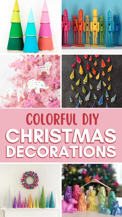 Diy Bright Christmas Decorations, Pastel Christmas Crafts, Diy Christmas Crafts For Kids To Make, Diy Colorful Christmas Ornaments, Bright Colored Christmas Decor, Colorful Christmas Diy, Pastel Christmas Decor Ideas, Colorful Christmas Tree Decorations, Diy Colorful Christmas Decor