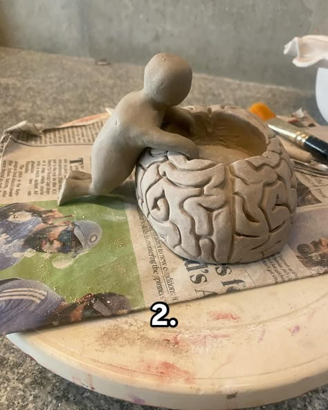 human figures are really hard to make🥲 but anyways do you guys understand the idea? STILL IN PROGRESS‼️ - - - - - #ceramics #ceramic #ceramicart #clay #clayart #firsttime #brain #psychology #mentalhealth #mentalhealthawareness #mentalhealthawarenessmonth Clay Brain Model, Making Clay Figures, Clay Art Heart, Polymer Clay Sculpture Ideas, Clay Brain, Ceramics Abstract, Clay Sculpting Ideas, Ideas Arcilla, Clay Things To Make