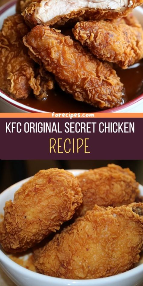 KFC Original Secret Chicken Recipe Kfc Fried Chicken Recipe Copycat, Kfc Original Secret Chicken Recipe, Kfc Hot Wings Recipe, Kfc Chicken Tenders Recipe, Copycat Kfc Chicken, Copycat Meals, Kfc Secret Recipe, Kfc Fried Chicken Recipe, Kfc Original Recipe