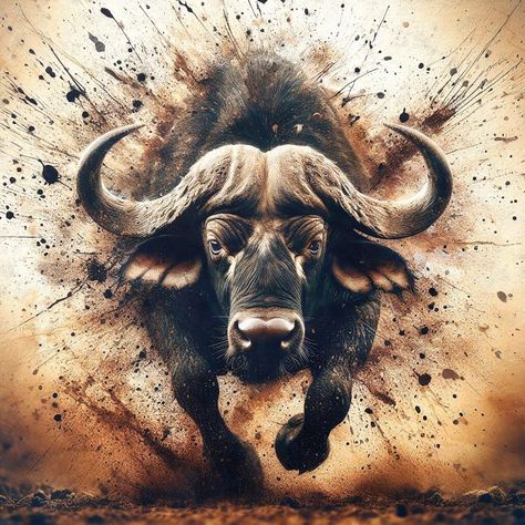 Relentless Onslaught: Cape Buffalo - Gareth Parkes Cape Buffalo Tattoo, African Buffalo Tattoo, Buffalo Animal Art, Buffalo Animal Drawing, Cape Buffalo, African Buffalo Drawing, Buffalo Vector, Diy Canvas Crafts, Buffalo Tattoo