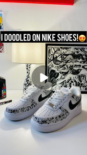 Niloufar Kiarostami Art on Instagram: "Good Morning World! I Love doodling and I love wearing my own custom clothes… I have bought these @nike shoes 2 months ago and have been looking for a time to doodle on them! I did it yesterday😍❤️ & I can wear them on my exhibition and live performance on 3rd of December😍💃🏻 I used a 0.7 mm #posca marker because I think it’s perfect for doodling in small scale and to have clean lines. Wearing clothes that are customised by myself feels so good … It shows my personality and also my passion for art If you want a custom pair of shoes, DM me❤️ #customshoes #poscaart #poscamarkers #posca #nike #customnike #nikeshoes #doodleart #doodling #artvideo #freaklandmamma" How To Paint Nike Shoes, Posca Sneakers, Posca Art Doodle, Nike Custom Shoes, 3rd Of December, Doodle Shoes, Custom Sneakers Diy, Nike Art, Acrylic Markers