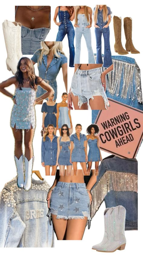 Denim Bachelorette Party, Denim Themed Party, Denim And Diamonds Party Outfit, Denim Cowgirl Outfit, Bachelorette Party Outfit Themes, Nashville Bachelorette Party Outfit, Cowgirl Bachelorette Party Outfits, Bachelorette Outfit Themes, Denim Party Outfit