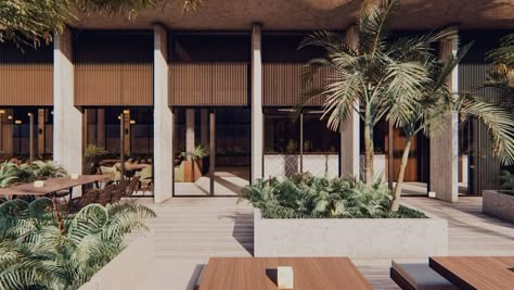 Resort Facade Design, Tropical Restaurant Design Exterior, Bali Architecture Modern, Bali Hotel Lobby, Tropical Hotel Exterior, Modern Tropical Facade, Bali Resort Architecture, Tropical Hotel Design, Modern Tropical Hotel