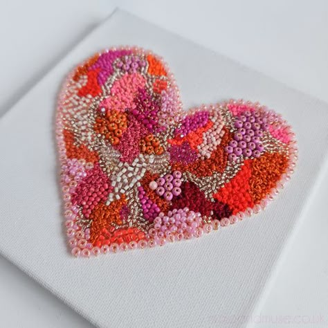 Beads On Canvas, Heart Abstract, Parts Of The Heart, Orange Heart, Dark Times, Tambour Embroidery, Bead Embroidery Tutorial, Bead Embroidery Patterns, Embroidery Letters