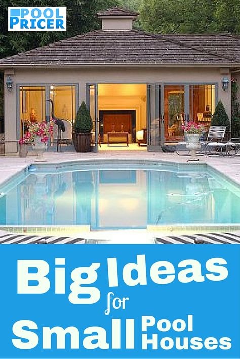 Large Pool House, Small Pool Cabana, Small Pool House Ideas, Tiny Pool House, Small Pool House, Backyard Pool House, Small Pool Houses, Pool House Cabana, Pool House Shed