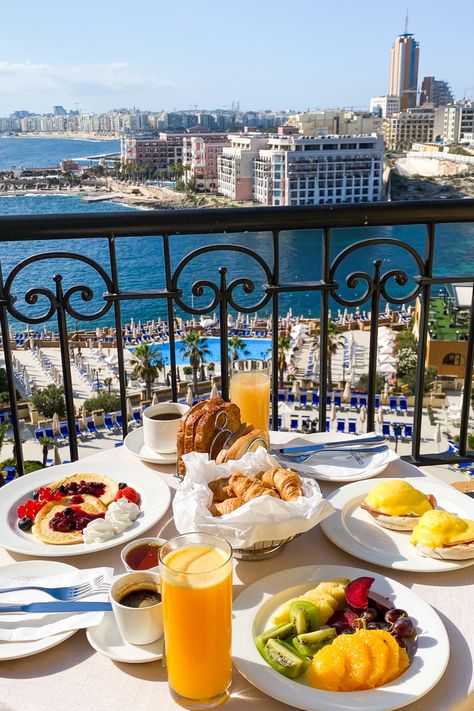 Where to stay in Malta | Best hotel in Malta | Breakfast with a view #malta #hotels #breakfastwithaview #hotelsandresorts #visitmalta Aesthetic Breakfast Pictures, Hotel Breakfast Ideas, French Breakfast Ideas, French Breakfast Aesthetic, Breakfast With View, Hotel Breakfast Aesthetic, Breakfast In Hotel, Bread And Breakfast Hotel, Fancy Hotel Breakfast