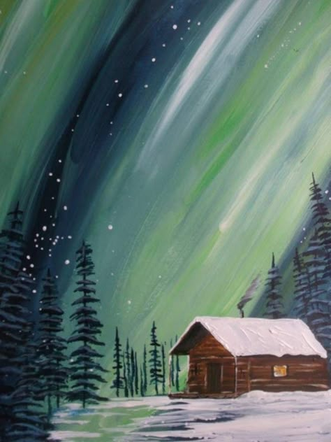 Christmas Canvas Art, Christmas Paintings On Canvas, Barn Painting, Painting Ideas Easy, Acrylic Painting Ideas, Canvas Painting Designs, Winter Painting, Canvas Painting Diy, Paint Night