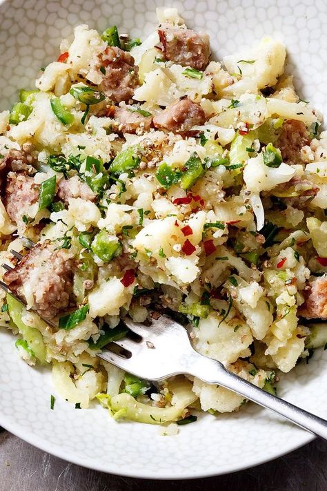 One-Pot Sausage Cauliflower Fried Rice — Eatwell101 Sugar Free Lunch Ideas, Chicken Cauliflower Fried Rice, Shrimp Cauliflower Fried Rice, Asian Cauliflower, Fried Rice And Chicken, Rice And Salmon, Sausage Cauliflower, Salmon Cauliflower, Rice And Shrimp